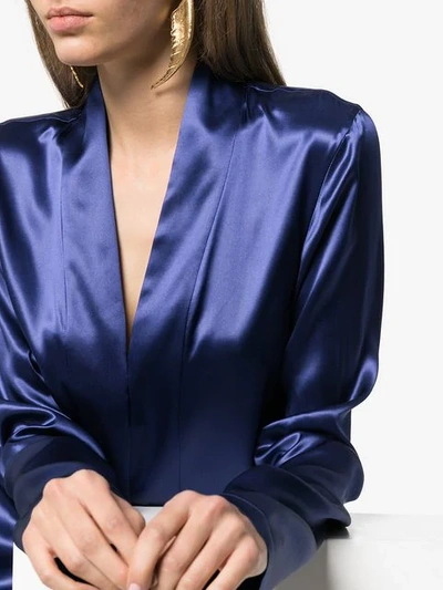 Shop Haider Ackermann Shawl Collar Silk-satin Blouse In Blue