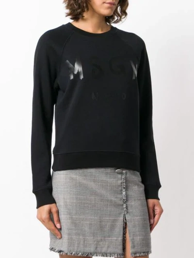 Shop Msgm Logo Printed Crew Neck Sweatshirt In Black