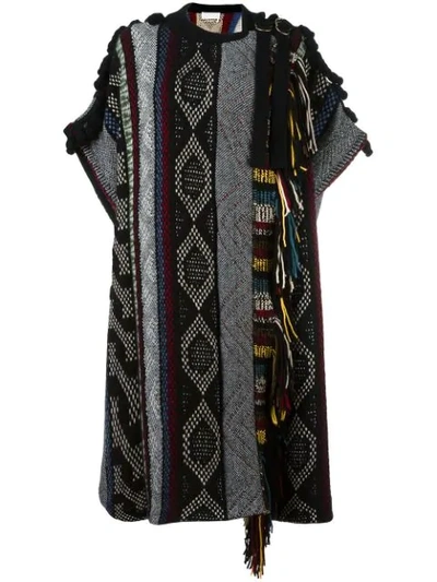 Shop Chloé Fringed Jacquard Cape In Multicolour