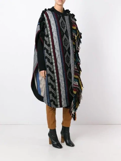 Shop Chloé Fringed Jacquard Cape In Multicolour