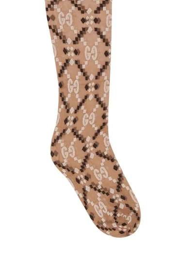 Shop Gucci Gg Diamond Jacquard Socks In Neutrals