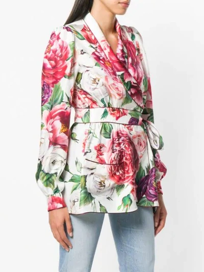 Shop Dolce & Gabbana Peony Print Wrap Front Blouse In White