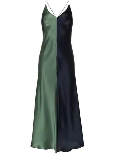 Shop Lee Mathews Sierra Two-tone Silk Slip Dress In Green