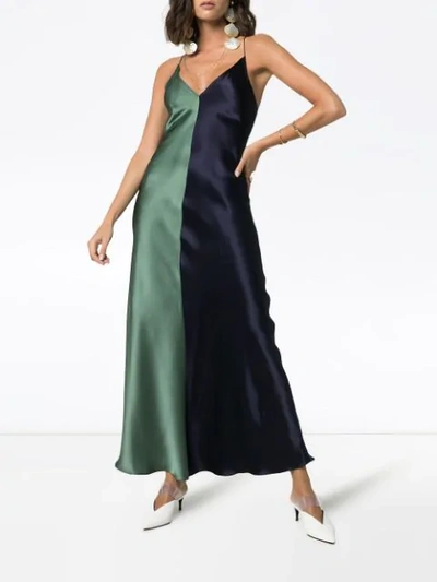 Shop Lee Mathews Sierra Two-tone Silk Slip Dress In Green