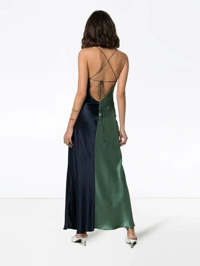 Shop Lee Mathews Sierra Two-tone Silk Slip Dress In Green