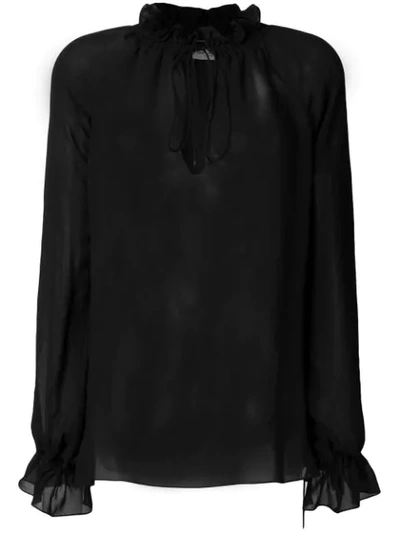 Shop Saint Laurent Semi-sheer Long-sleeve Blouse In Black