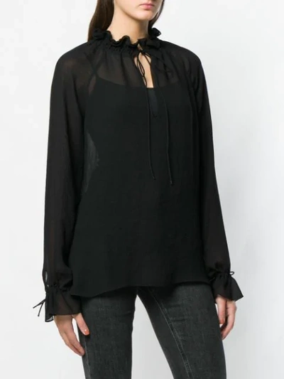 Shop Saint Laurent Semi-sheer Long-sleeve Blouse In Black