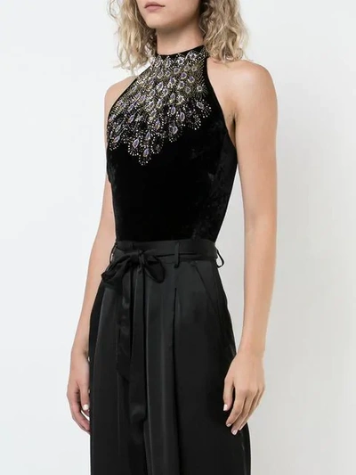 Shop Josie Natori Peacock Beaded Bodysuit In Black