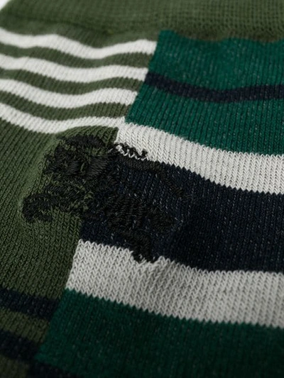 Shop Burberry Striped Socks In Dark Olive