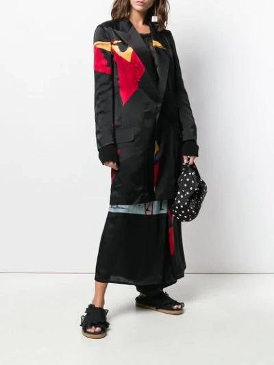 Shop Yohji Yamamoto Long Blazer With Patchwork - Black