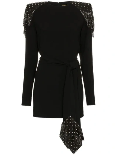 Shop Saint Laurent Studded Chainmail Dress In Black