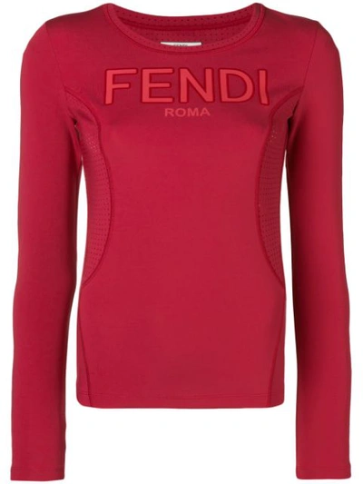 Shop Fendi Long-sleeve Logo T-shirt - Red