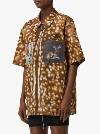 Shop Burberry Deer-print Patch Shirt In 1004 Honey