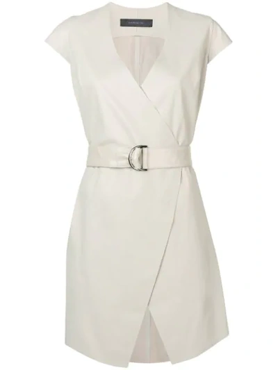 Shop Federica Tosi Belted Cap Sleeve Dress In Neutrals