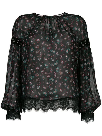 Shop Pinko Paisley Riveted Lace Trim Blouse In Black