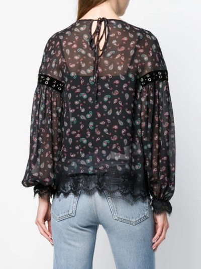 Shop Pinko Paisley Riveted Lace Trim Blouse In Black