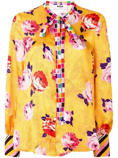 Shop Msgm Contrast Trim Floral Blouse In Yellow