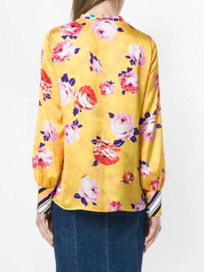Shop Msgm Contrast Trim Floral Blouse In Yellow