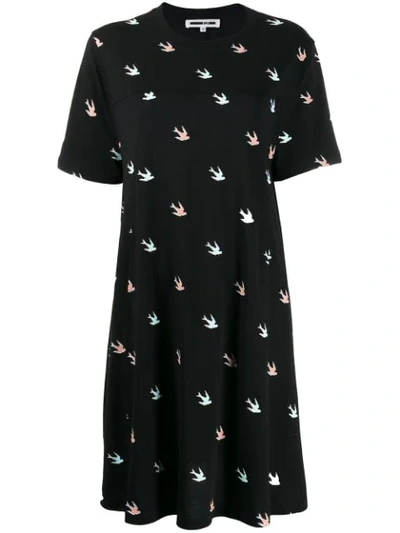 Shop Mcq By Alexander Mcqueen Swallow Print T-shirt Dress In Black