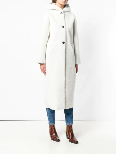 INÈS & MARÉCHAL SINGLE BREASTED SHEARLING COAT - 白色