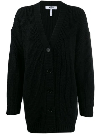 Shop Msgm Ribbed Knit Cardigan In Black