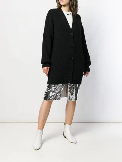 Shop Msgm Ribbed Knit Cardigan In Black