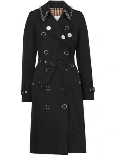 Shop Burberry Ring-pierced Cotton Gabardine Trench Coat In Black
