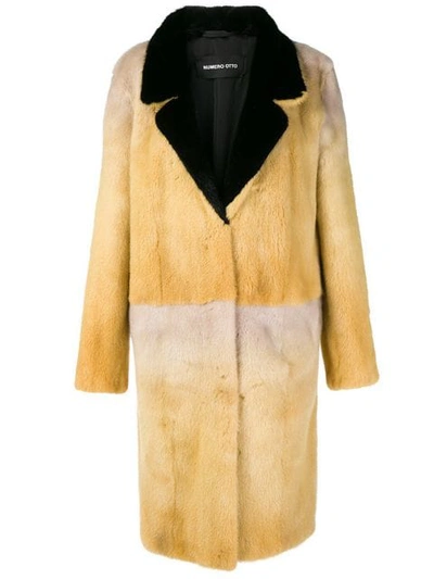 Shop Numerootto Fur Long Coat In Yellow