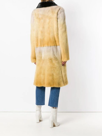 Shop Numerootto Fur Long Coat In Yellow