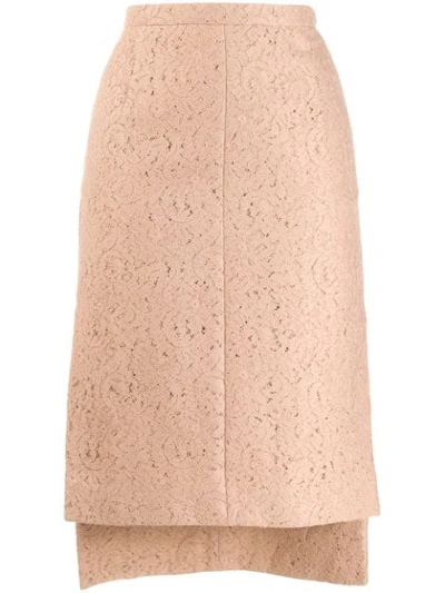 Shop N°21 Floral Lace Asymmetric Pencil Skirt In Neutrals
