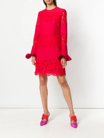 Shop Valentino Lace Stripe Shift Dress In Red