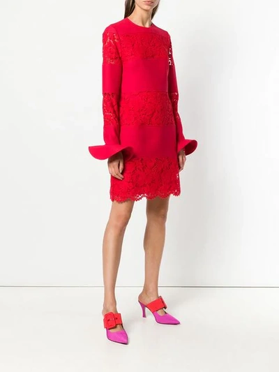 VALENTINO 蕾丝直筒连衣裙 - 红色