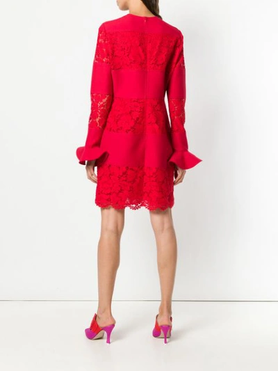 Shop Valentino Lace Stripe Shift Dress In Red