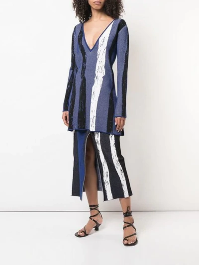 Shop Derek Lam Knit Brush Stroke Jacquard Skirt With Front Slit In Blue