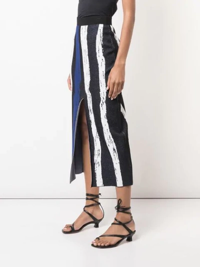 Shop Derek Lam Knit Brush Stroke Jacquard Skirt With Front Slit In Blue