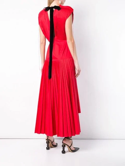 Shop Khaite V Neck Pleated Dress In Currant