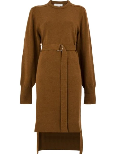 Shop Chloé Knit Belted Dress In Brown