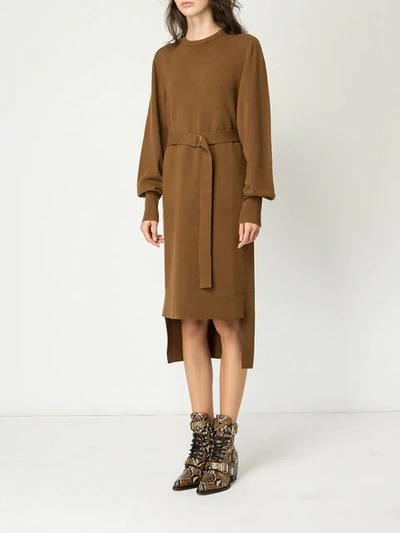 Shop Chloé Knit Belted Dress In Brown