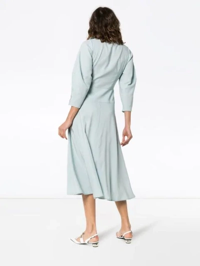 Shop Rejina Pyo Button Down Linen Midi Dress In Blue