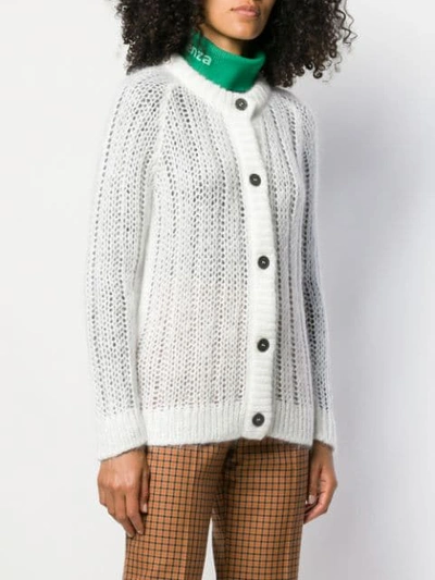 Shop Prada Ribbed Button-up Cardigan In White