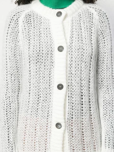 Shop Prada Ribbed Button-up Cardigan In White