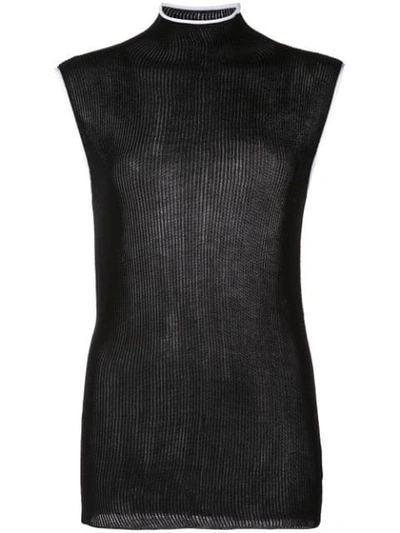 Shop Helmut Lang Ribbed Knit High Neck Top In Black