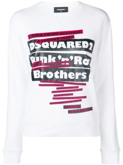 Shop Dsquared2 'punk N Roll Brothers' Print Sweater In White