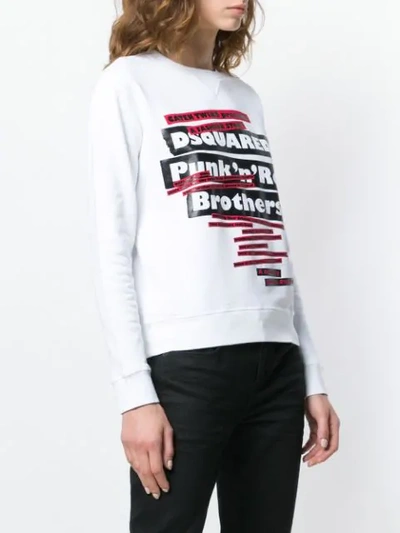 Shop Dsquared2 'punk N Roll Brothers' Print Sweater In White