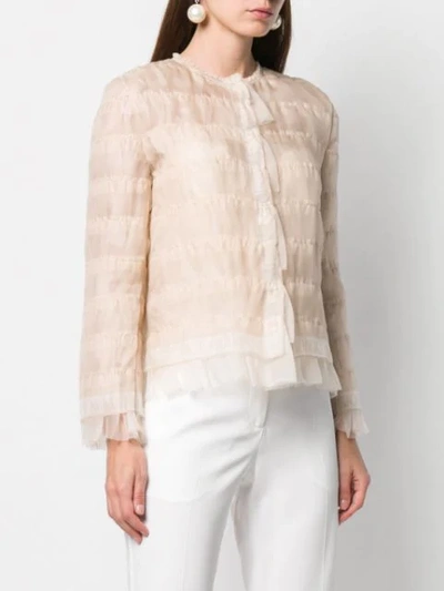 Shop Giorgio Armani Silk Frilled Jacket In Neutrals