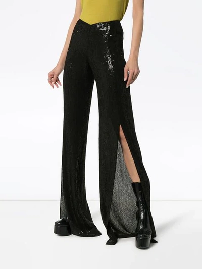 Shop Ashish Sequin Embellished Split Front Trousers In Black