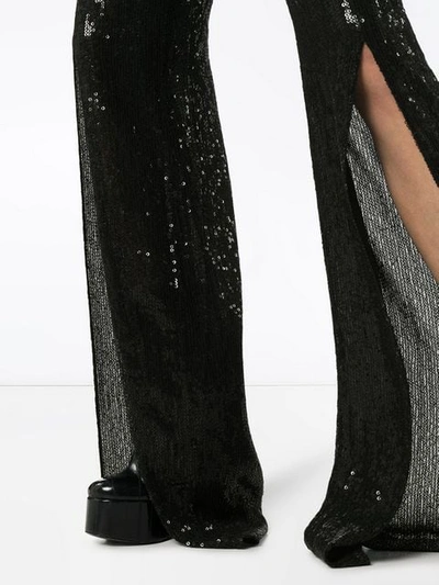 Shop Ashish Sequin Embellished Split Front Trousers In Black