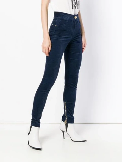 Shop Balmain High-waist Skinny Trousers In Blue