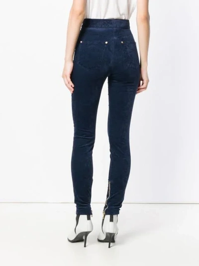 Shop Balmain High-waist Skinny Trousers In Blue