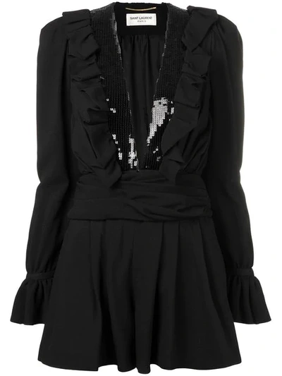 Shop Saint Laurent Sequin Detail Playsuit In Black